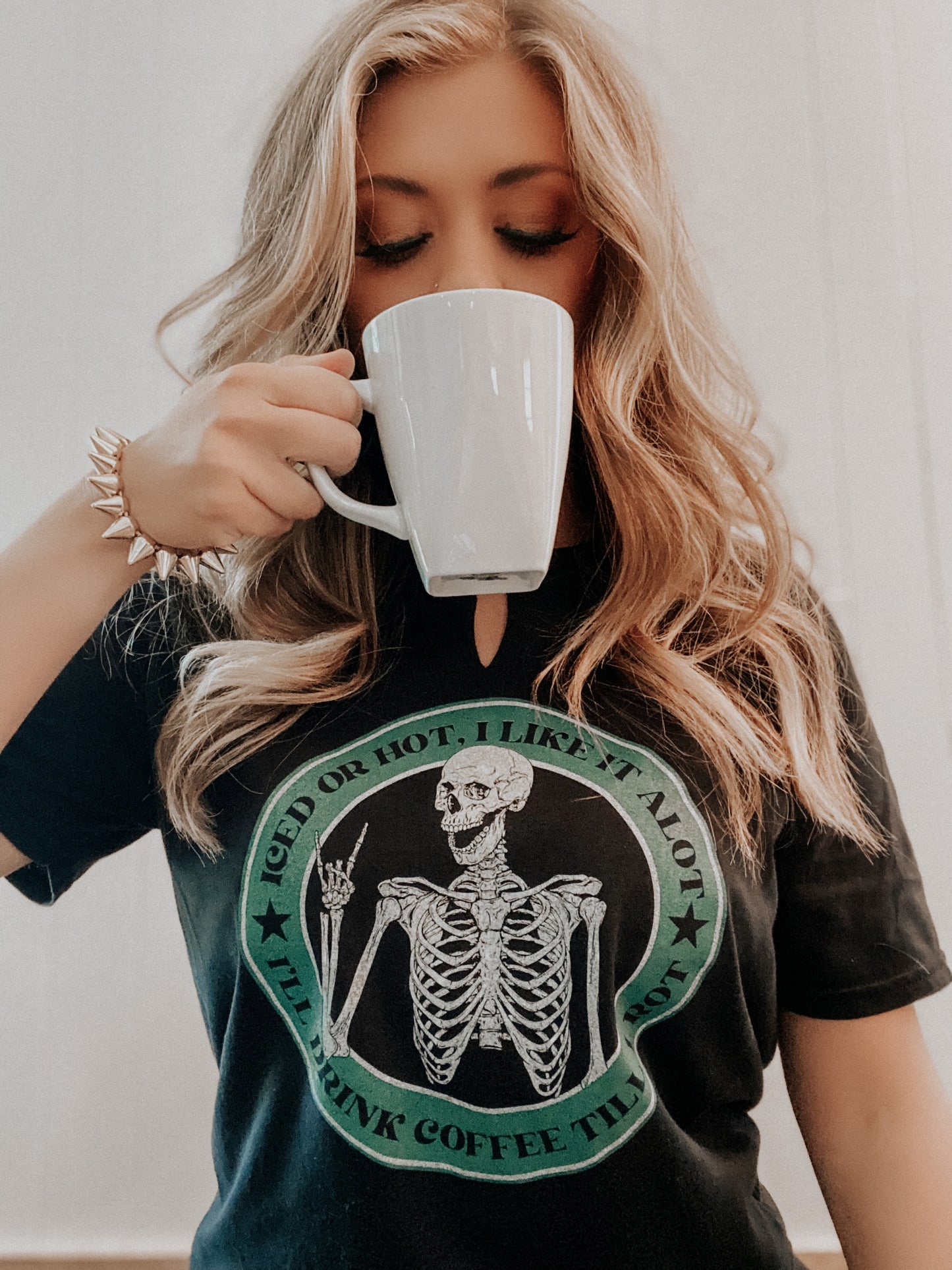 skeleton coffee graphic tee