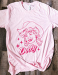 Dolly in pink graphic tee